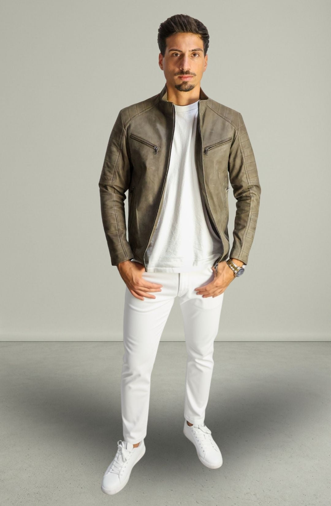 Giacca Davide Biker in Pelle T.Moro Vintage da Uomo