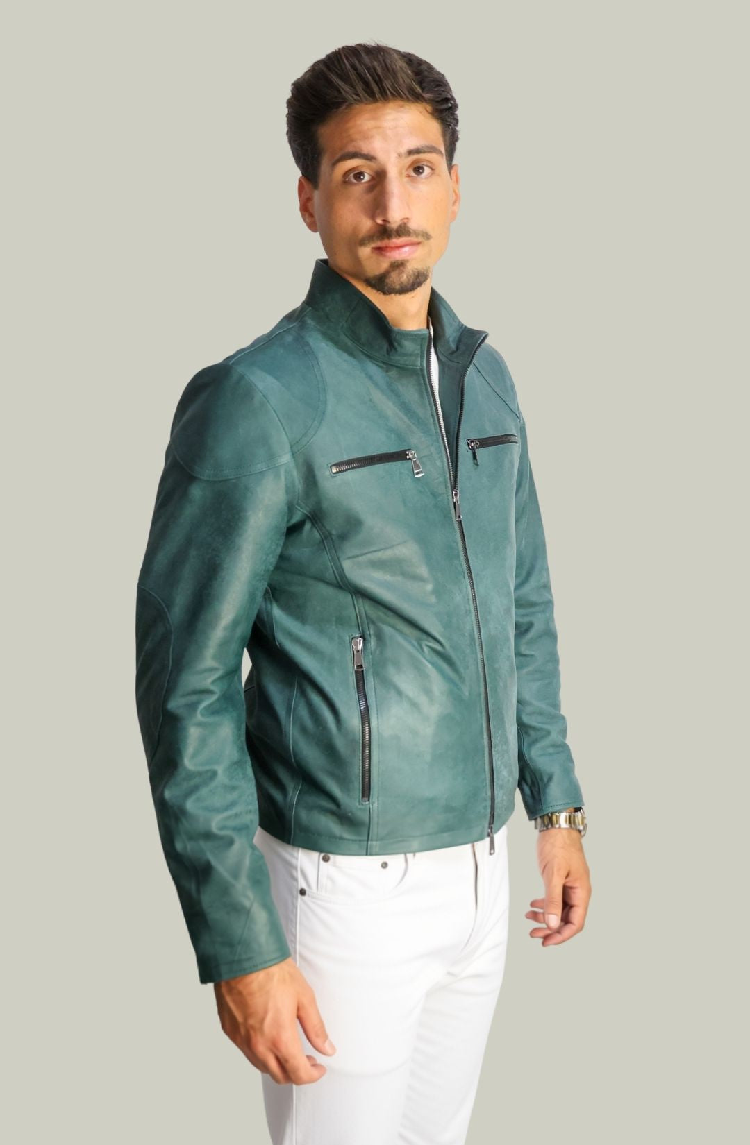 Vintage Herrenjacke aus grünem Leder von 883
