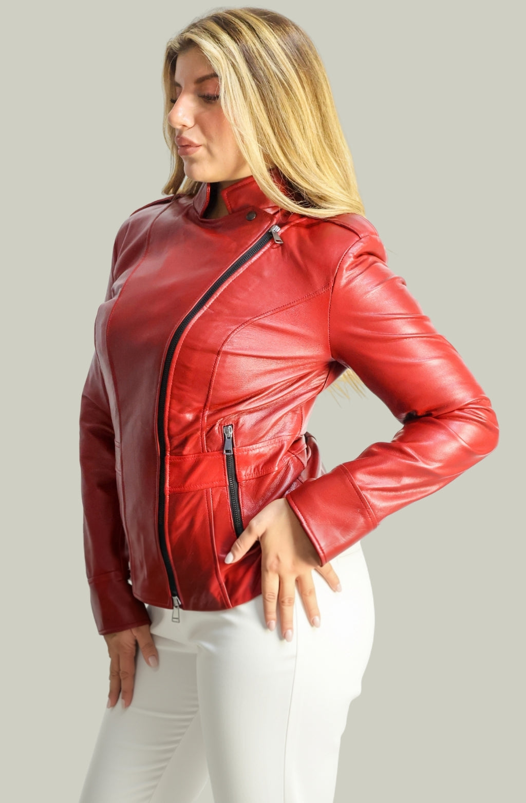 Giacca in Vera Pelle Modello Noemi Nuvolatio rosso | 100% Made in Italy