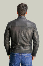 Giacca Rocky Biker in Pelle Nero Vintage da Uomo