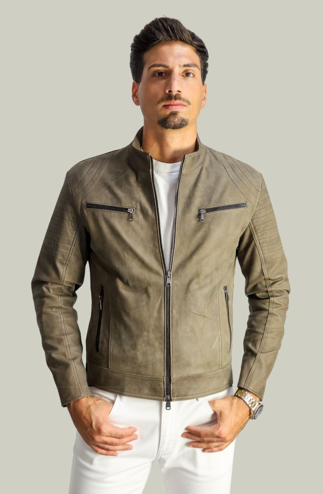 Giacca Rocky Biker in Pelle T.Moro Vintage da Uomo