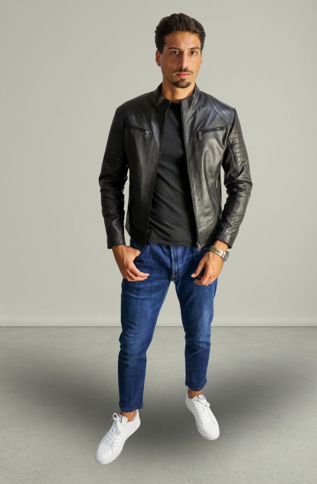 Giacca Rocky Biker in Pelle Nappa Nera da Uomo