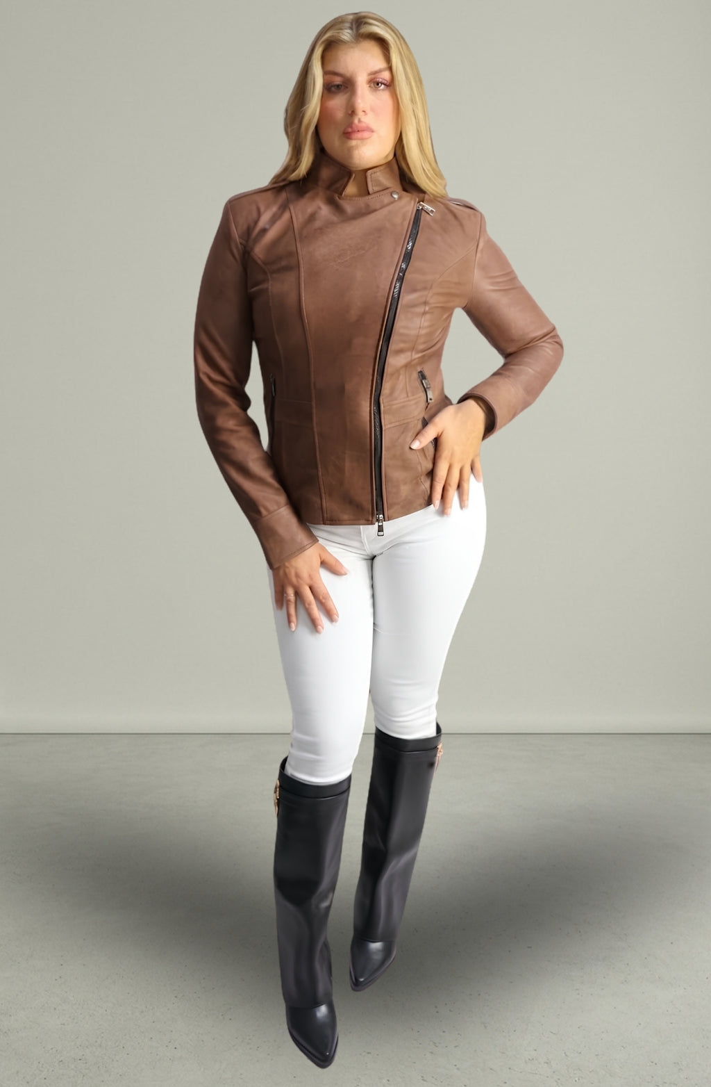 Giacca in Vera Pelle Modello Noemi Stone Wash Cioccolato | 100% Made in Italy
