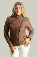 Giacca in Vera Pelle Modello Noemi Stone Wash Cioccolato | 100% Made in Italy