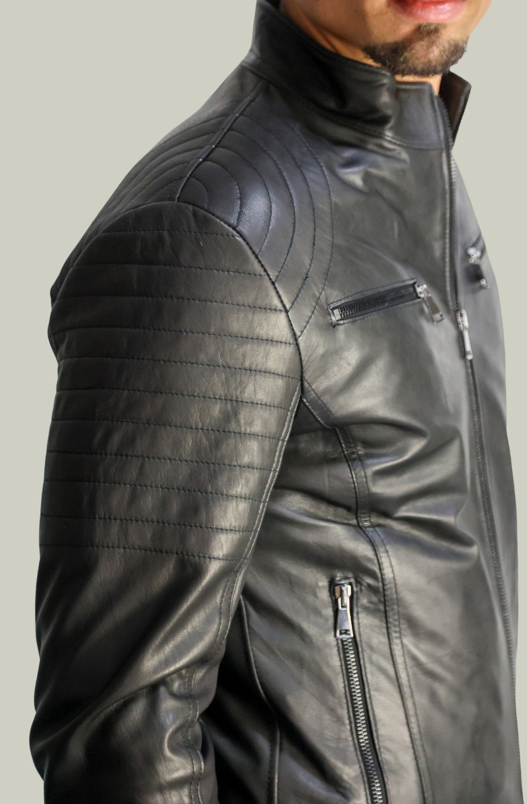 Giacca Rocky Biker in Pelle Nappa Nera da Uomo