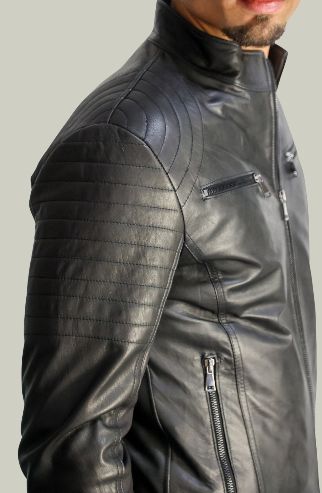 Giacca Rocky Biker in Pelle Nappa Nera da Uomo