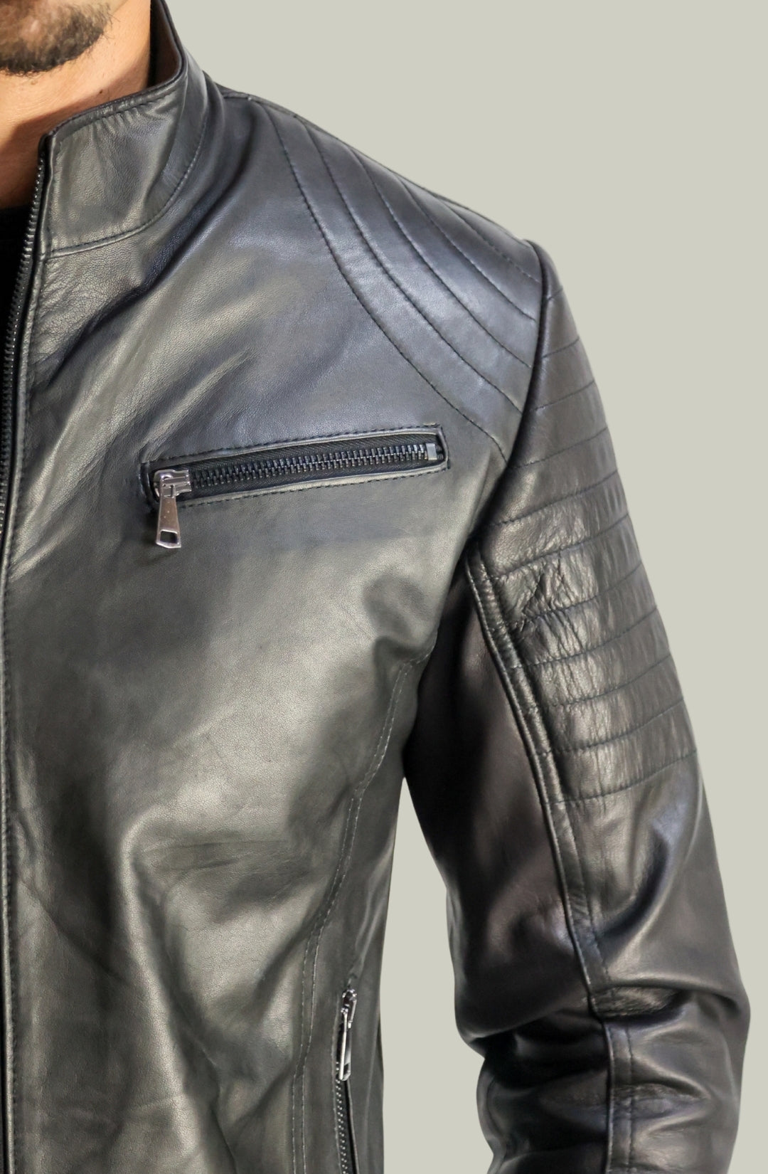 Giacca Rocky Biker in Pelle Nappa Nera da Uomo