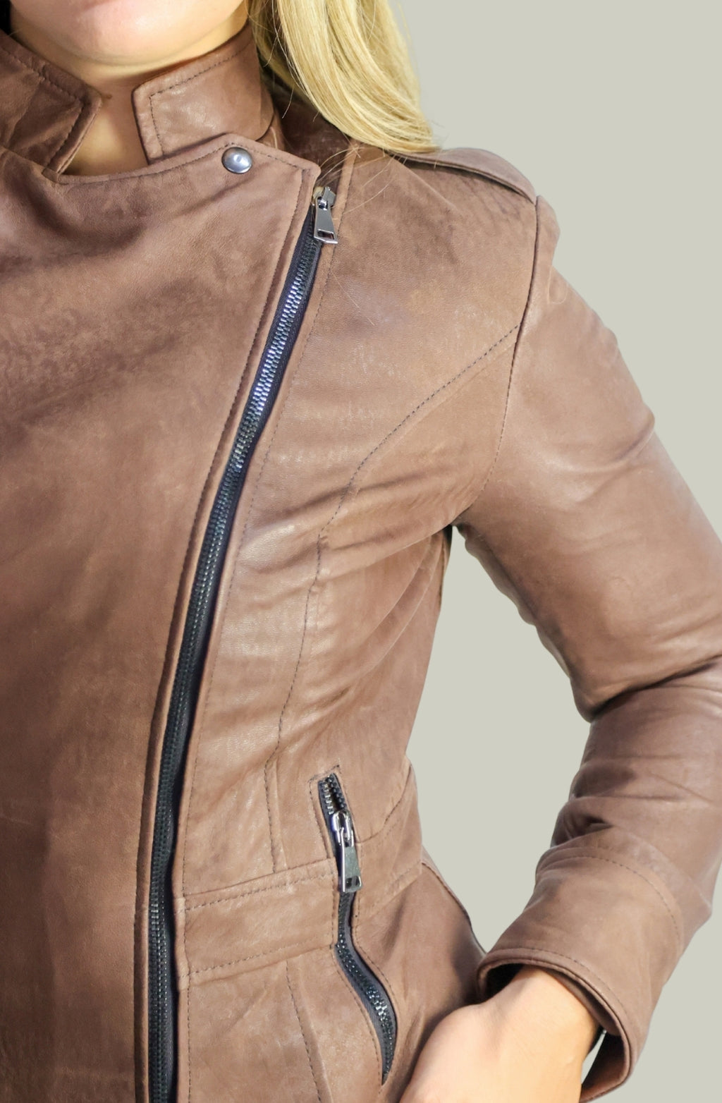 Giacca in Vera Pelle Modello Noemi Stone Wash Cioccolato | 100% Made in Italy
