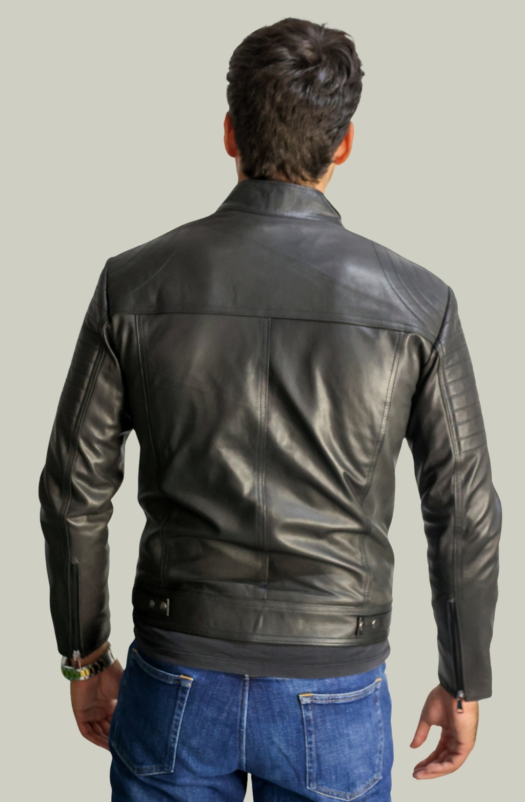 Giacca Rocky Biker in Pelle Nappa Nera da Uomo