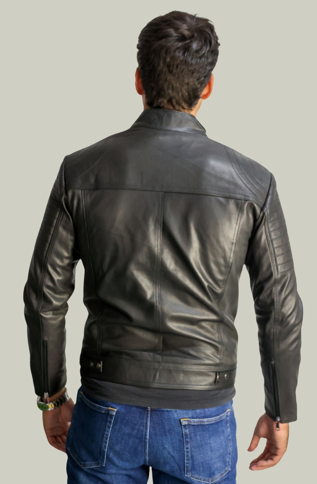 Giacca Rocky Biker in Pelle Nappa Nera da Uomo