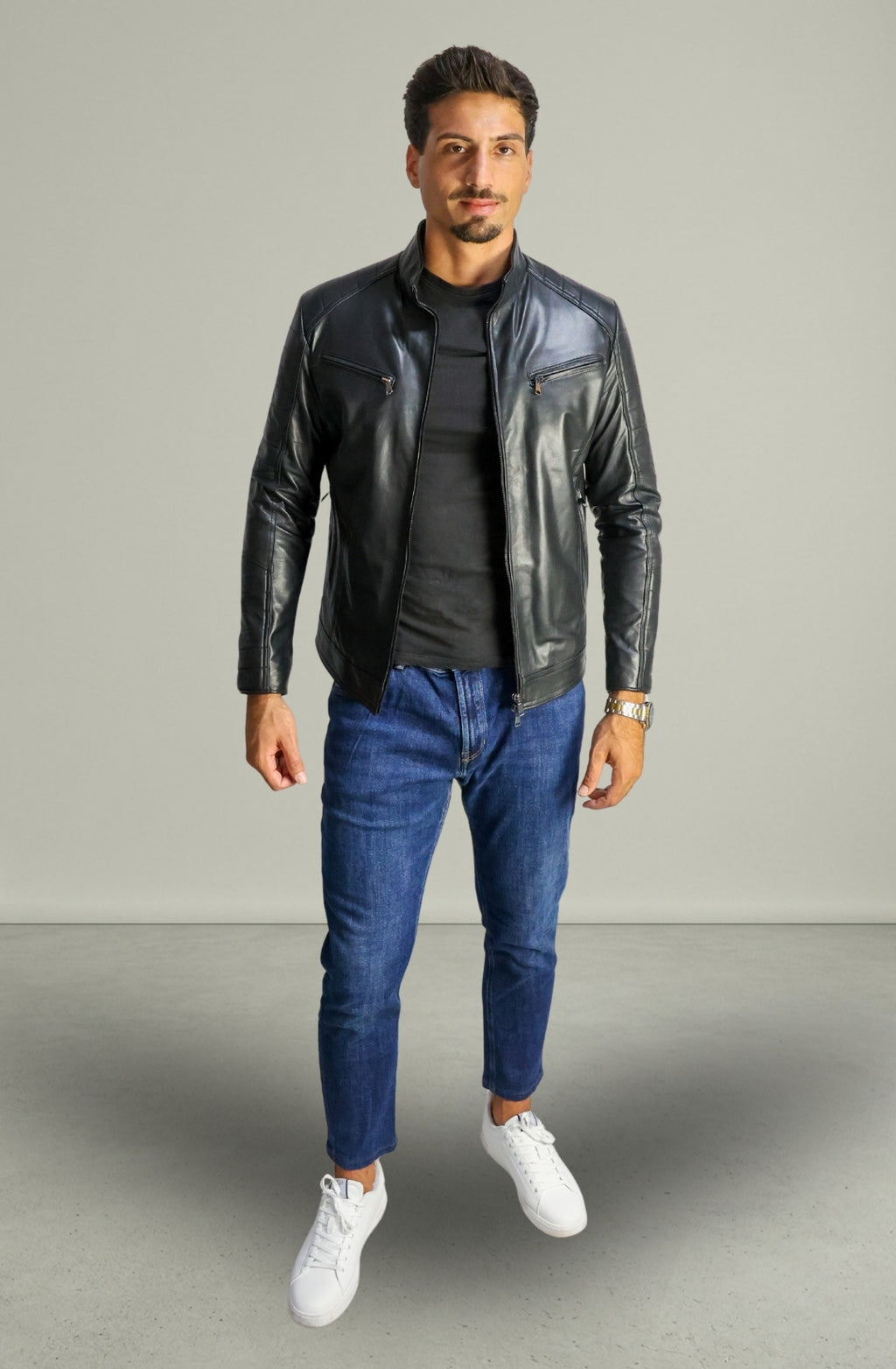 Giacca Davide Biker in Pelle Nera da Uomo