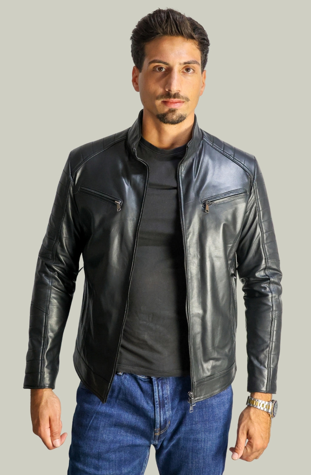 Giacca Davide Biker in Pelle Nera da Uomo