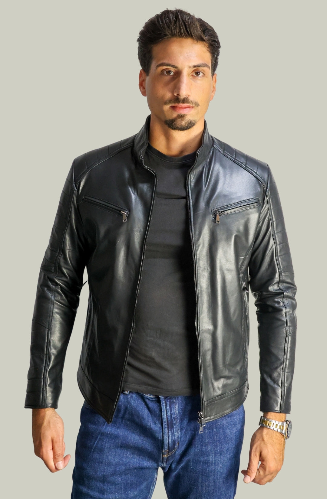 Giacca Davide Biker in Pelle Nera da Uomo