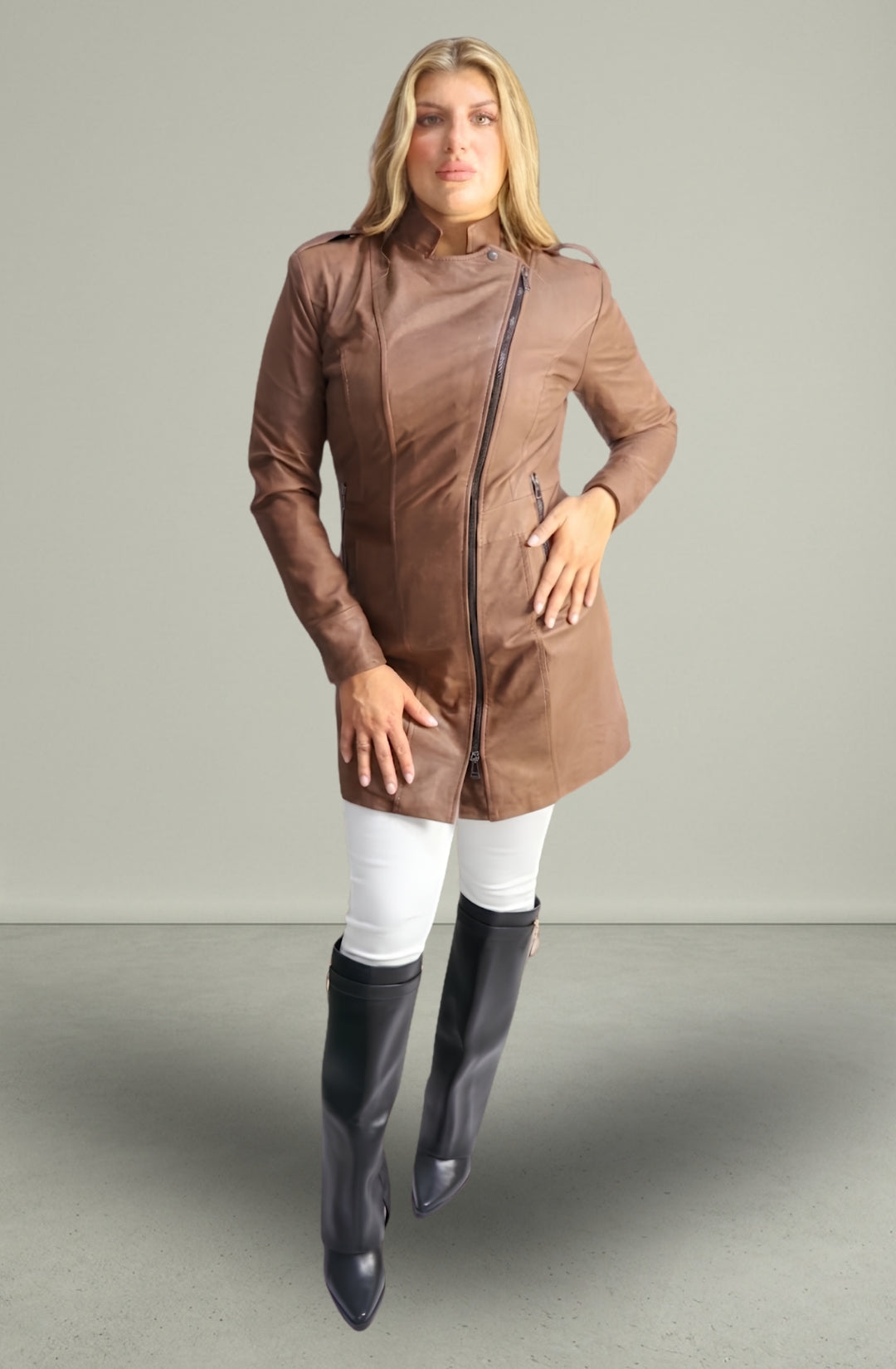 Cappotto in Vera Pelle Modello Noemi Lungo Stone Wash Cioccolato | 100% Made in Italy
