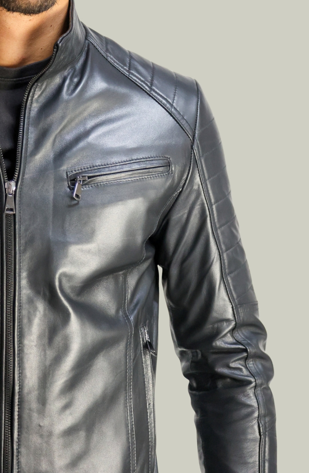 Giacca Davide Biker in Pelle Nera da Uomo