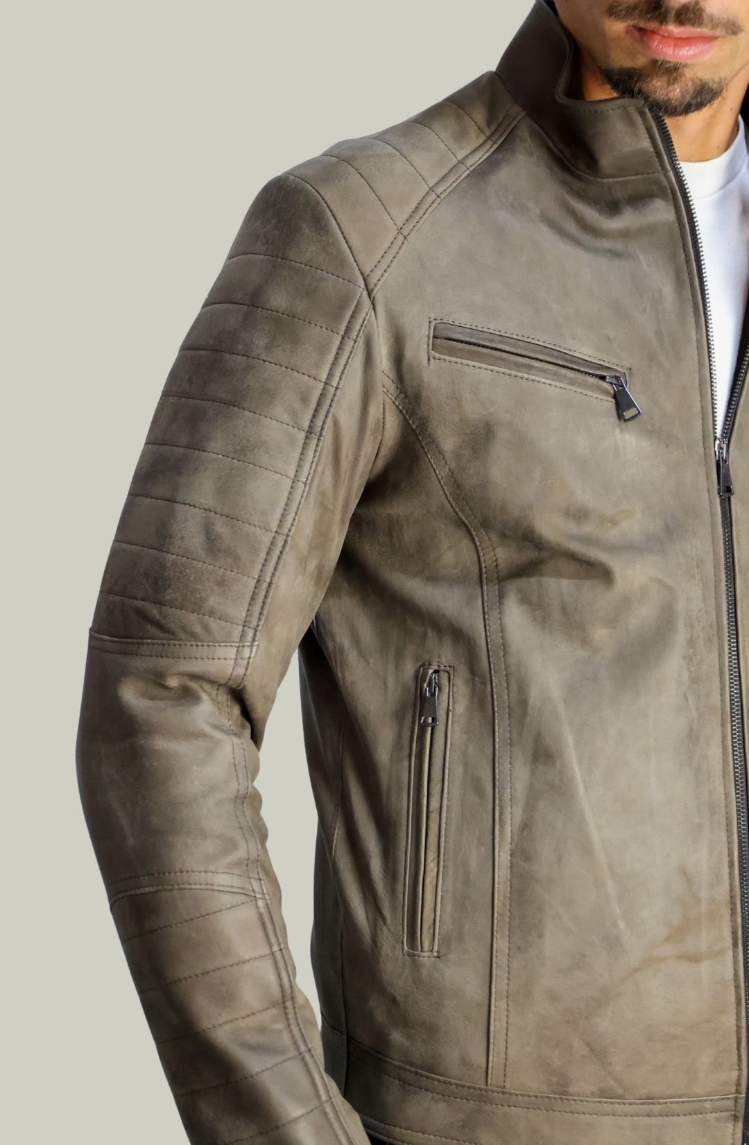 Giacca Davide Biker in Pelle T.Moro Vintage da Uomo