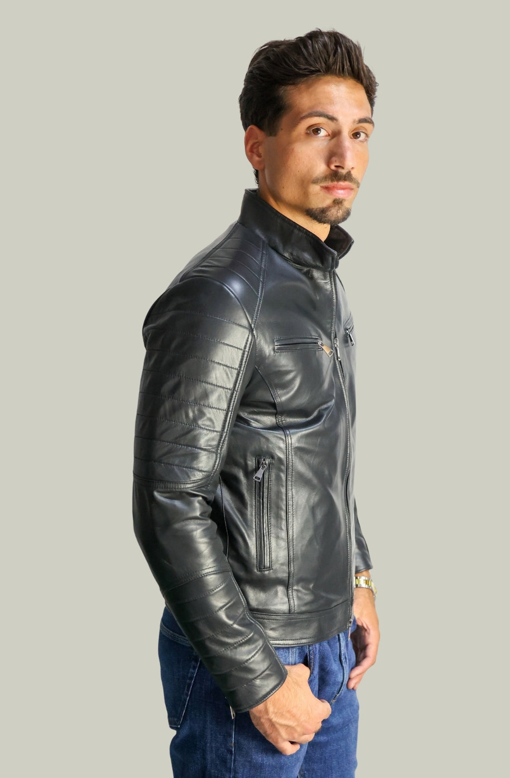 Giacca Davide Biker in Pelle Nera da Uomo