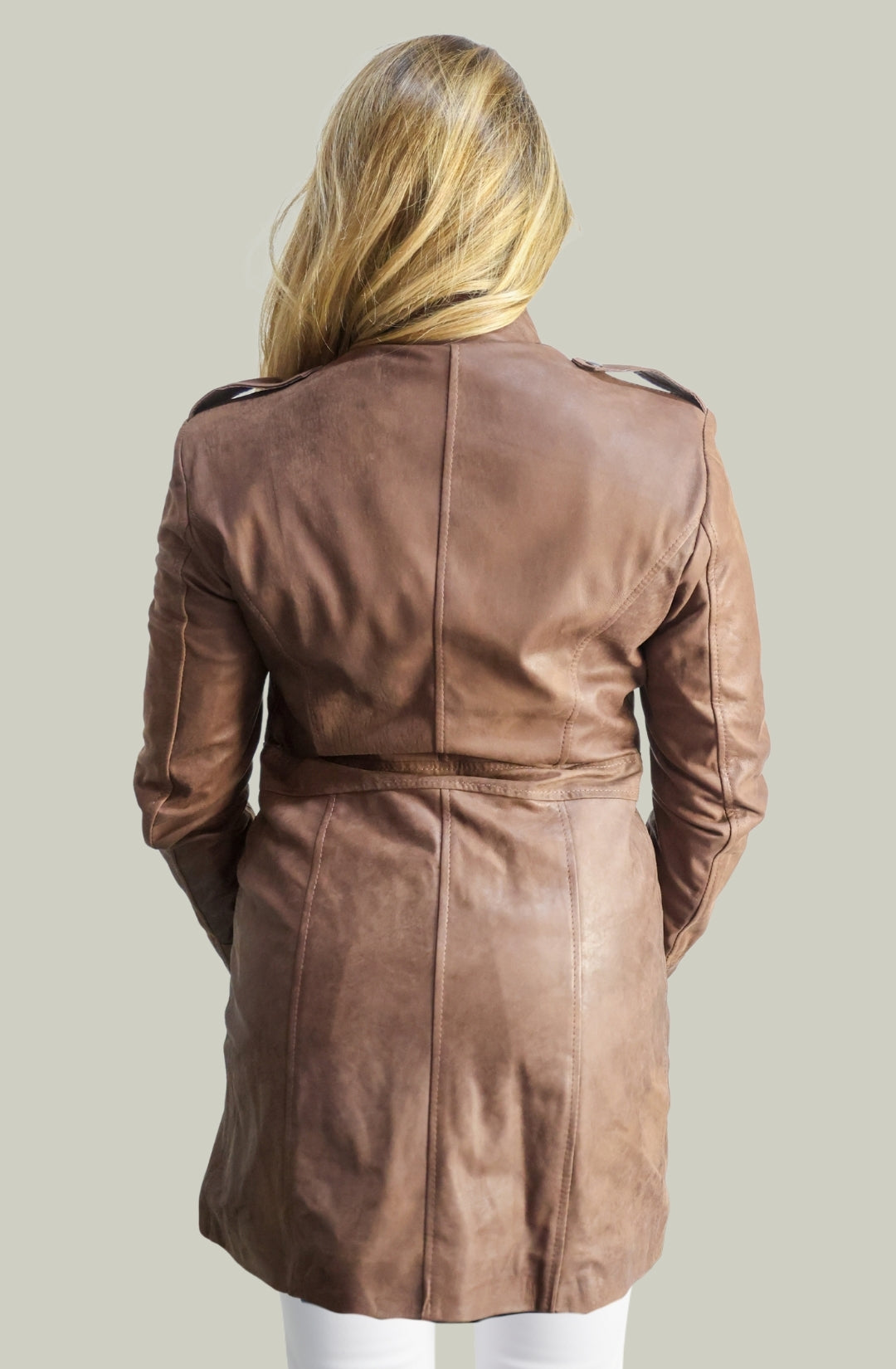 Cappotto in Vera Pelle Modello Noemi Lungo Stone Wash Cioccolato | 100% Made in Italy