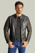Giacca Biker in Pelle Testa Di Moro Scuro da Uomo
