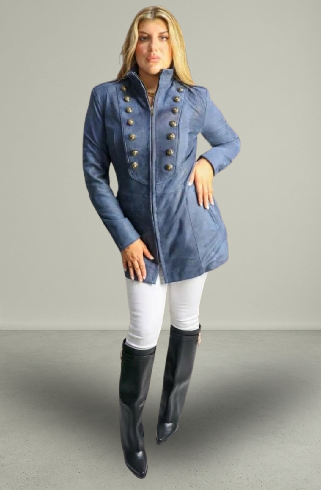 Giacca in Vera Pelle Modello K250 lungo Blu | 100% Made in Italy