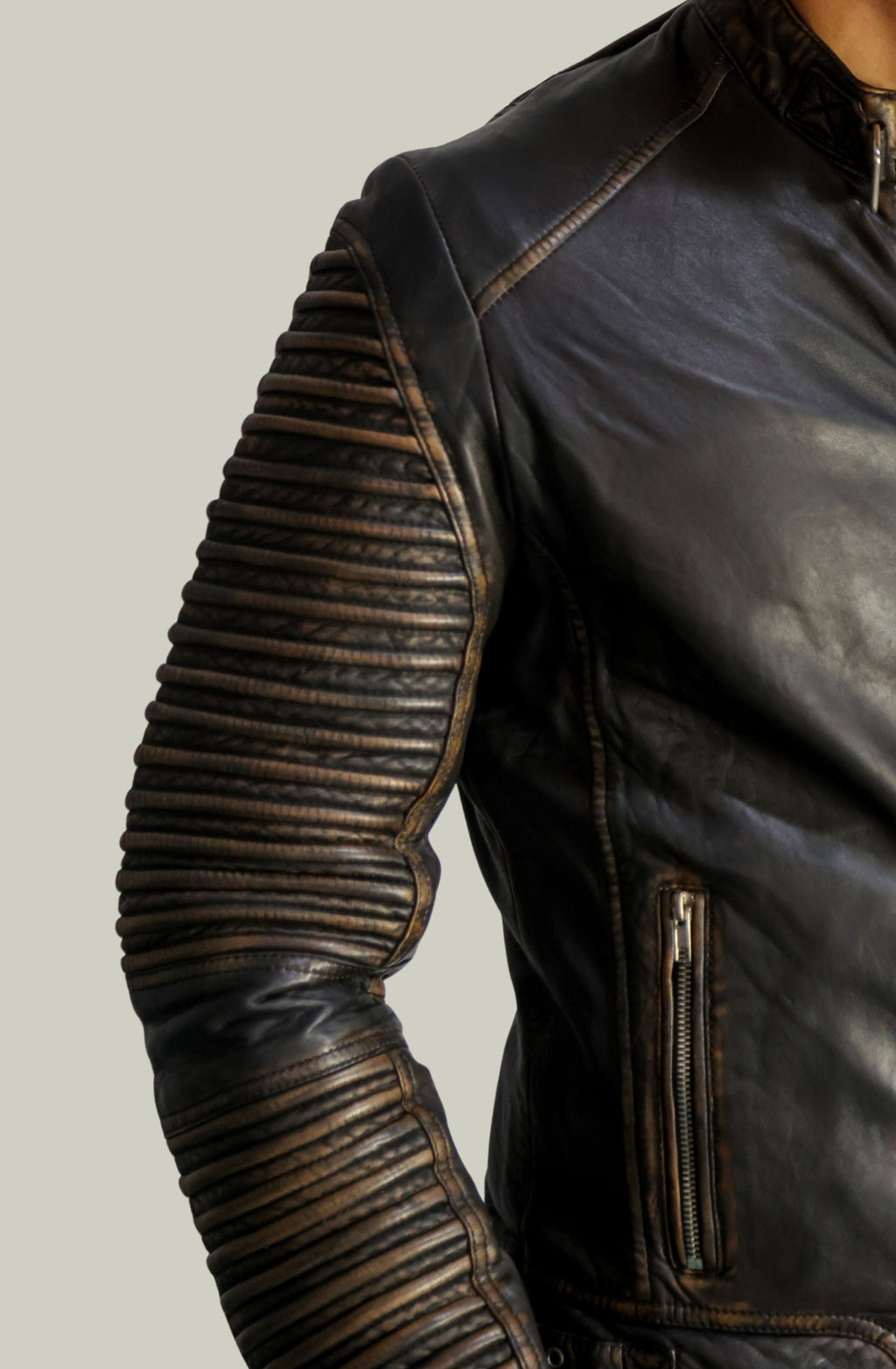 Giacca Biker in Pelle Testa Di Moro Scuro da Uomo