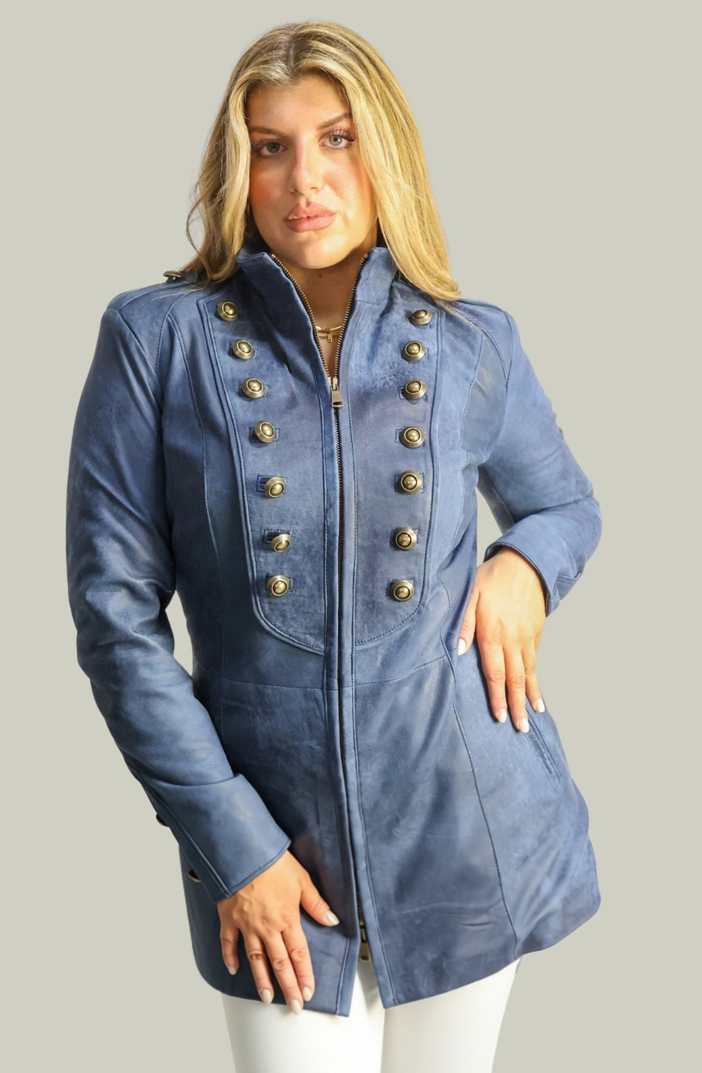 Giacca in Vera Pelle Modello K250 lungo Blu | 100% Made in Italy