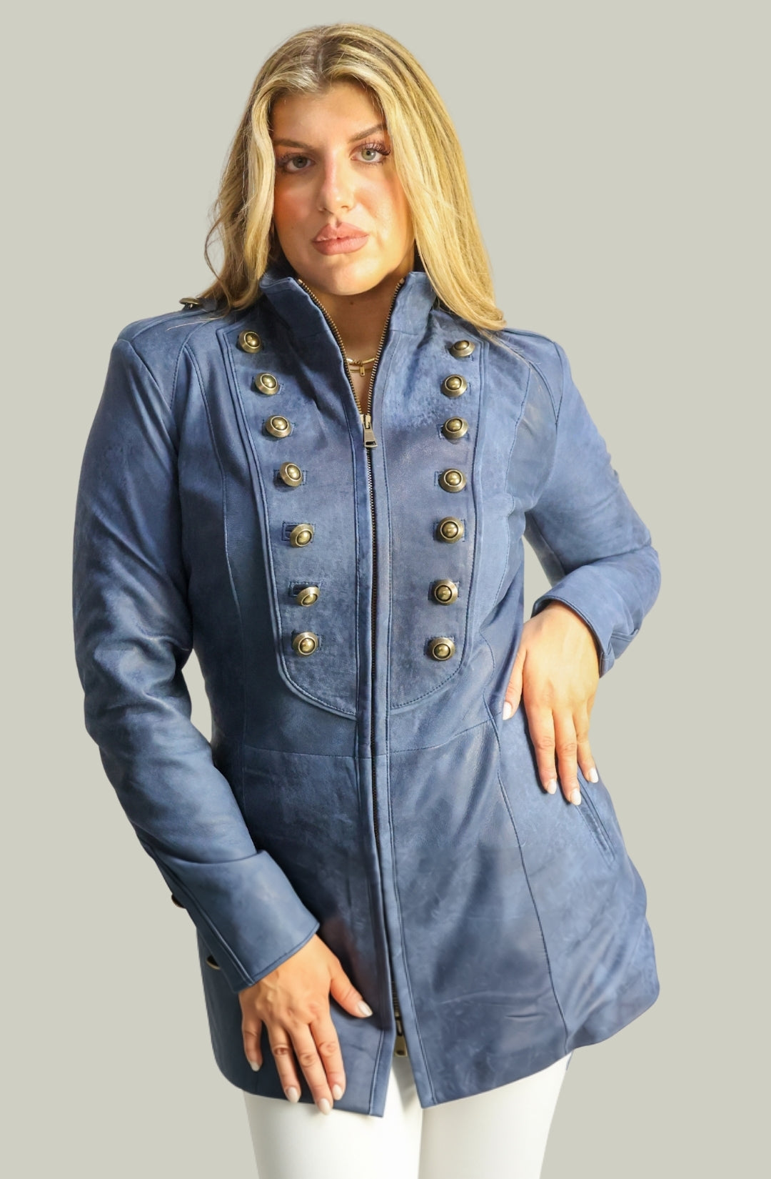 Giacca in Vera Pelle Modello K250 lungo Blu | 100% Made in Italy