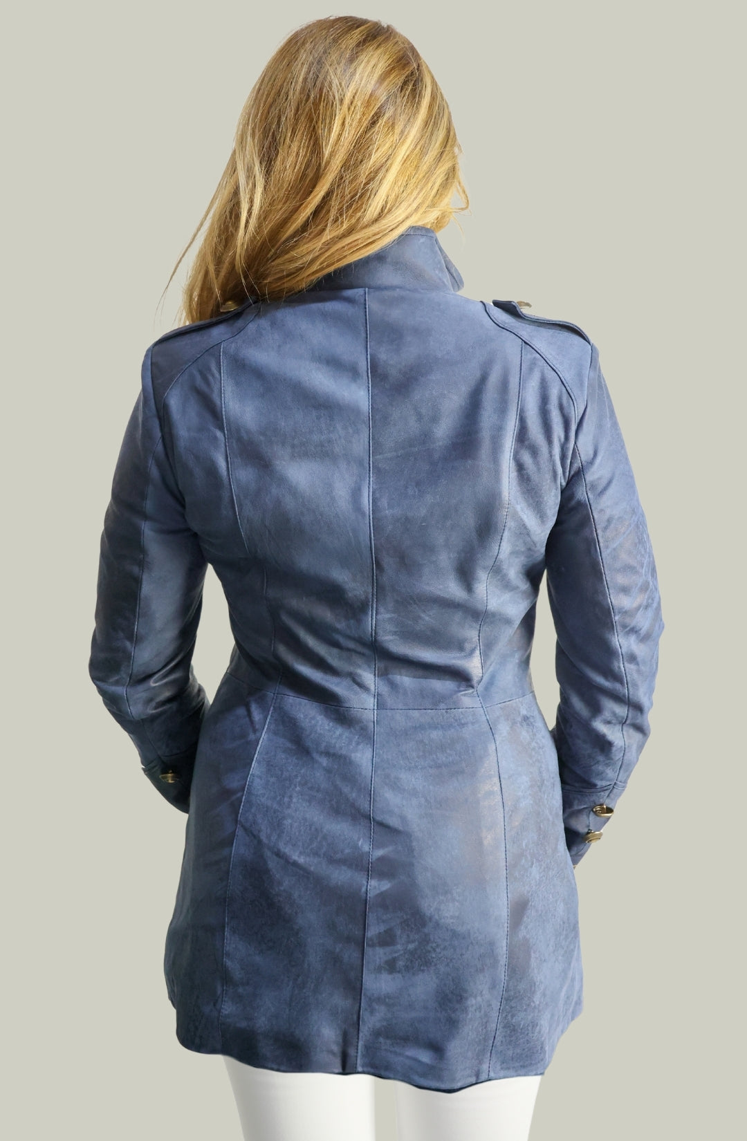 Giacca in Vera Pelle Modello K250 lungo Blu | 100% Made in Italy