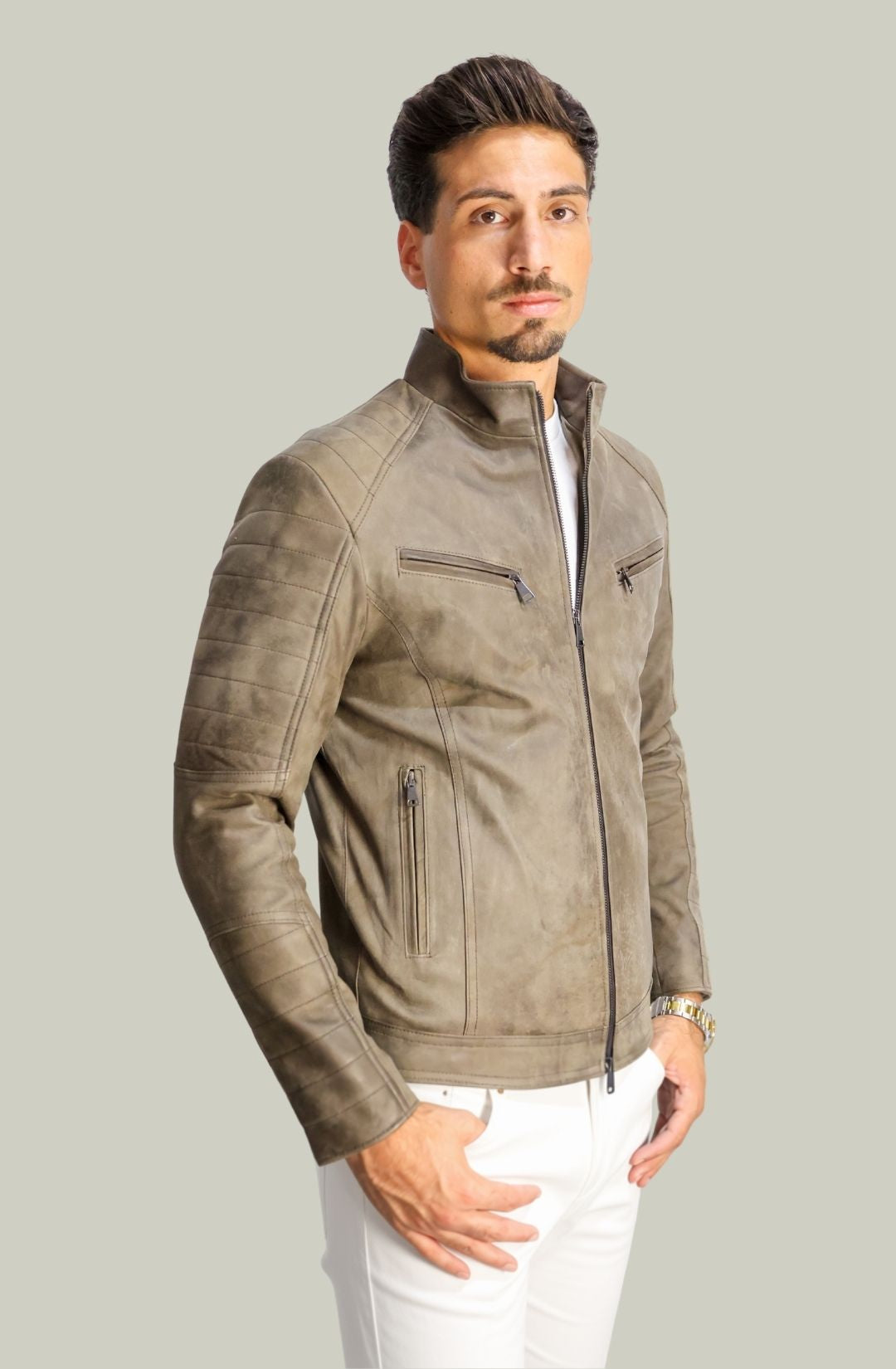 Giacca Davide Biker in Pelle T.Moro Vintage da Uomo