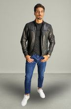 883 Herren-Vintage-Lederjacke Schwarz