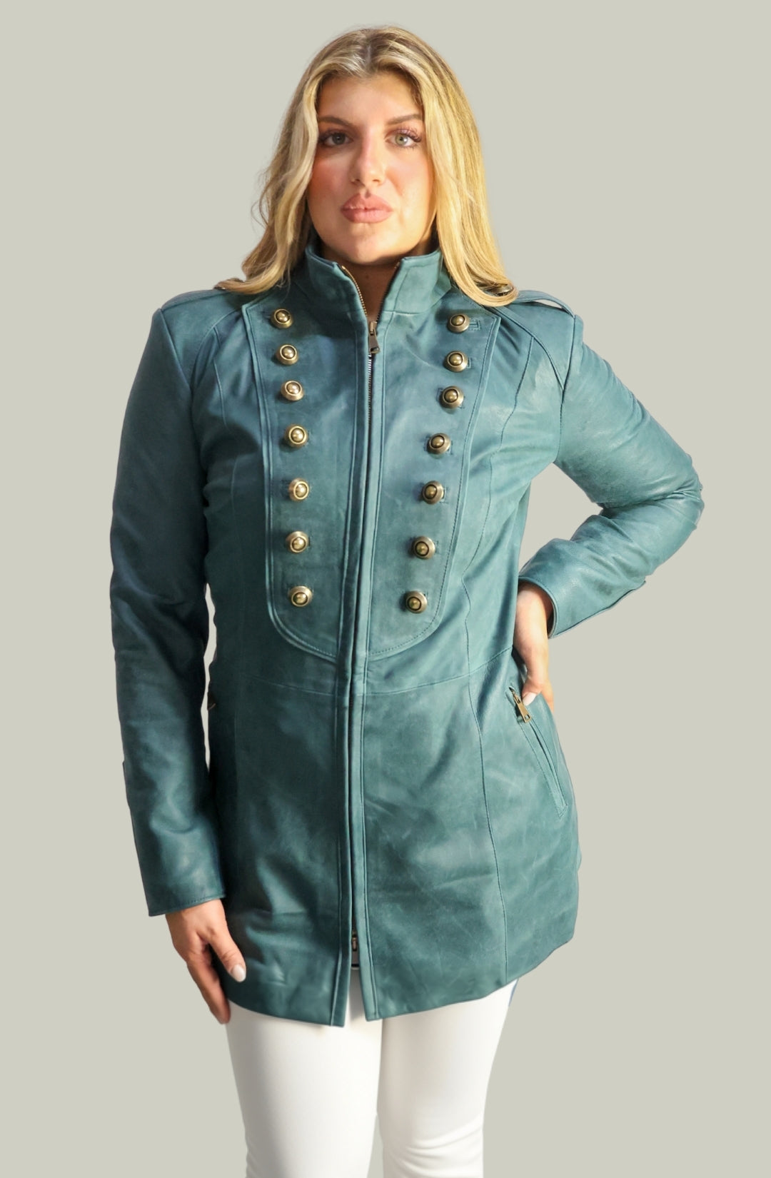 Giacca in Vera Pelle Modello K250 lungo Verde | 100% Made in Italy