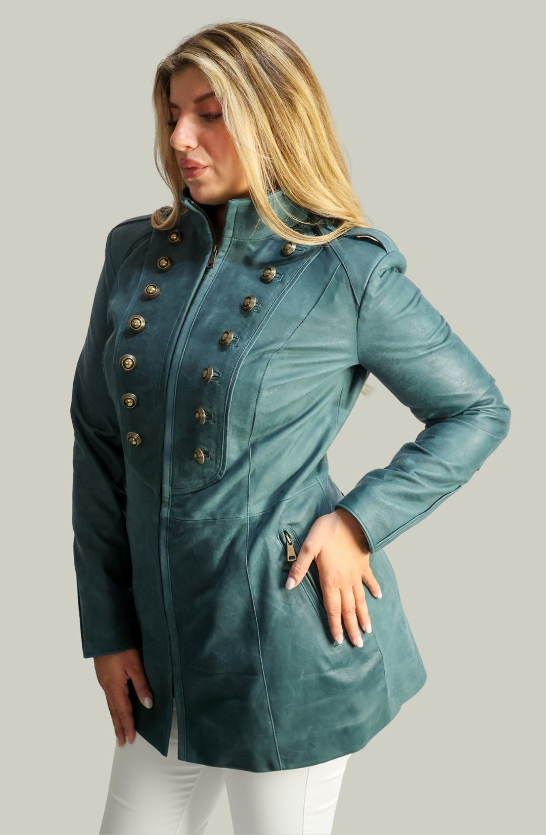Giacca in Vera Pelle Modello K250 lungo Verde | 100% Made in Italy