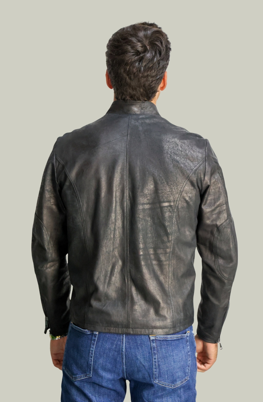 883 Herren-Vintage-Lederjacke Schwarz