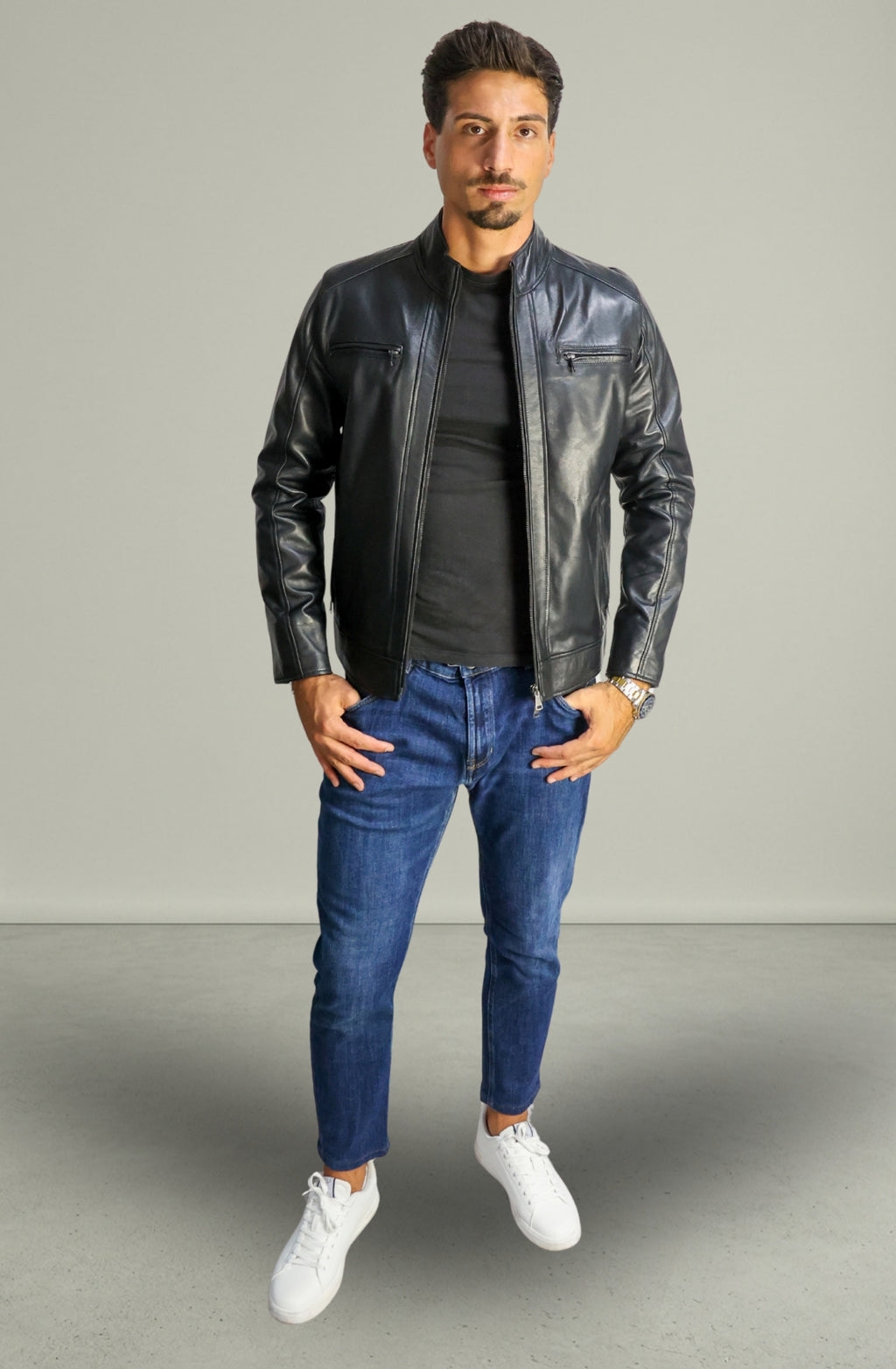 Schwarze Lederjacke für Herren - V266