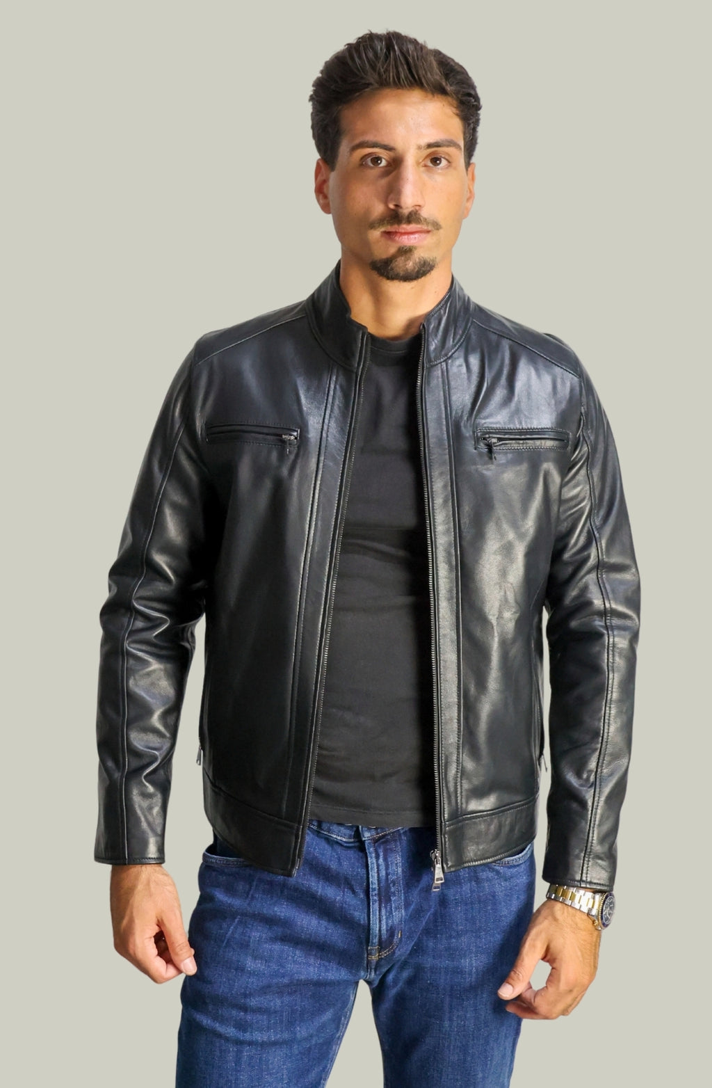 Schwarze Lederjacke für Herren - V266