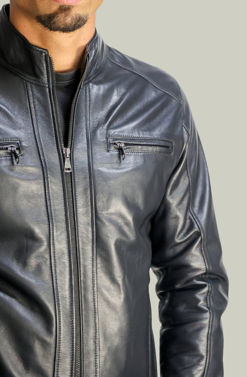 Schwarze Lederjacke für Herren - V266