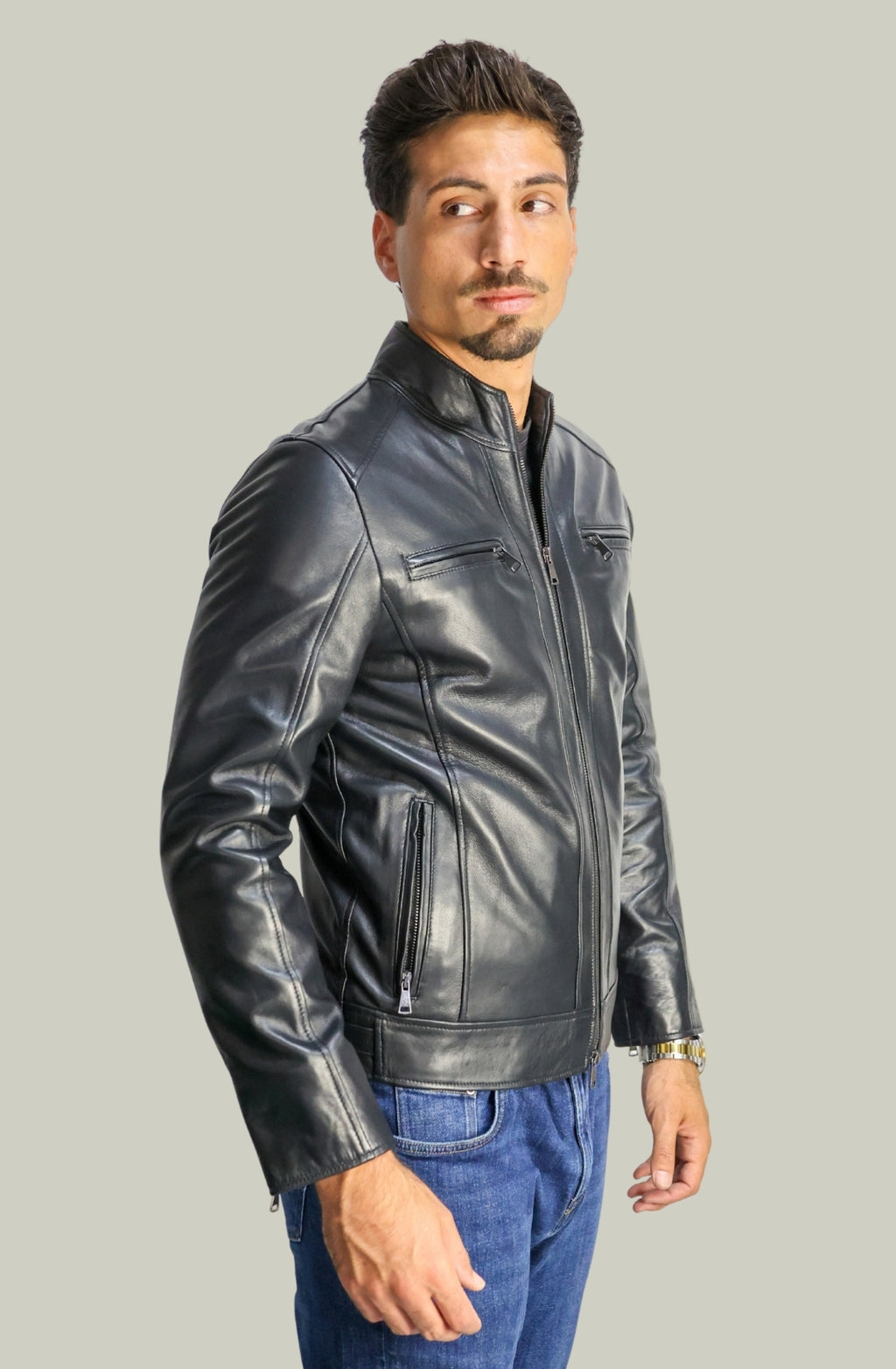 Schwarze Lederjacke für Herren - V266