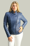 Giacca in Vera Pelle Modello Noemi Stone Wash Blu | 100% Made in Italy