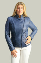 Giacca in Vera Pelle Modello Noemi Stone Wash Blu | 100% Made in Italy