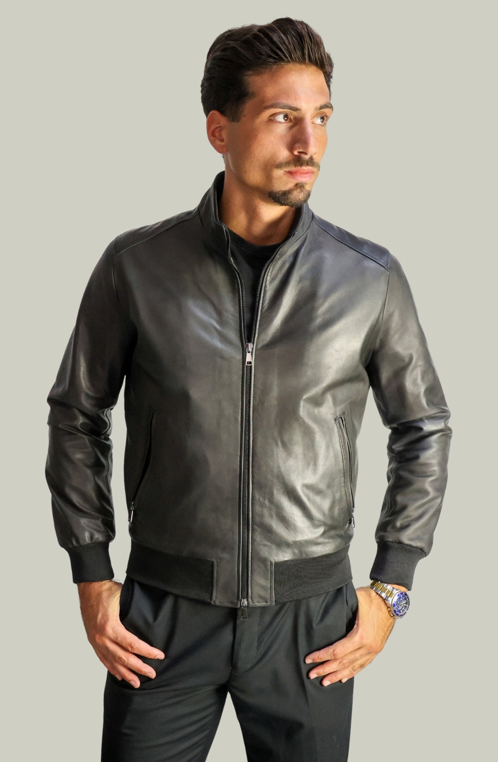 Men's Genuine Leather Bomber Jacket