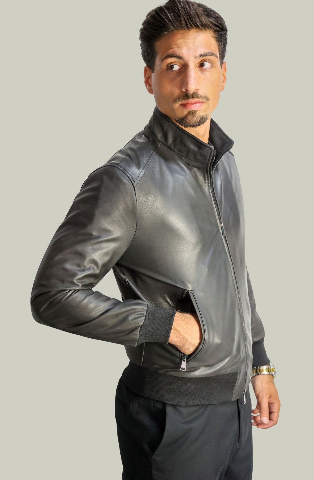 Giubbotto Bomber in Vera Pelle da Uomo