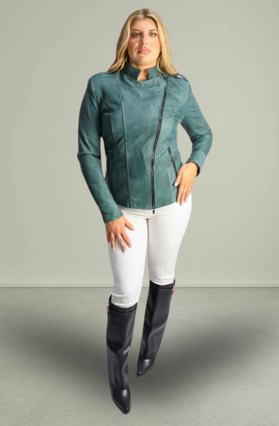 Giacca in Vera Pelle Modello Noemi Stone Wash Verde | 100% Made in Italy