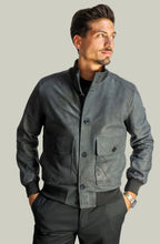 Giacca Bomber Bottoni in Vera Pelle Nero
