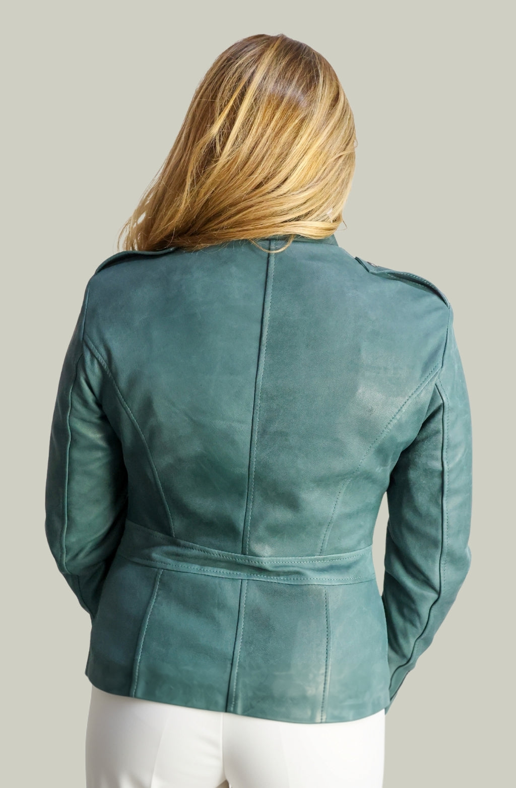 Giacca in Vera Pelle Modello Noemi Stone Wash Verde | 100% Made in Italy