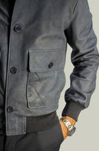Giacca Bomber Bottoni in Vera Pelle Nero