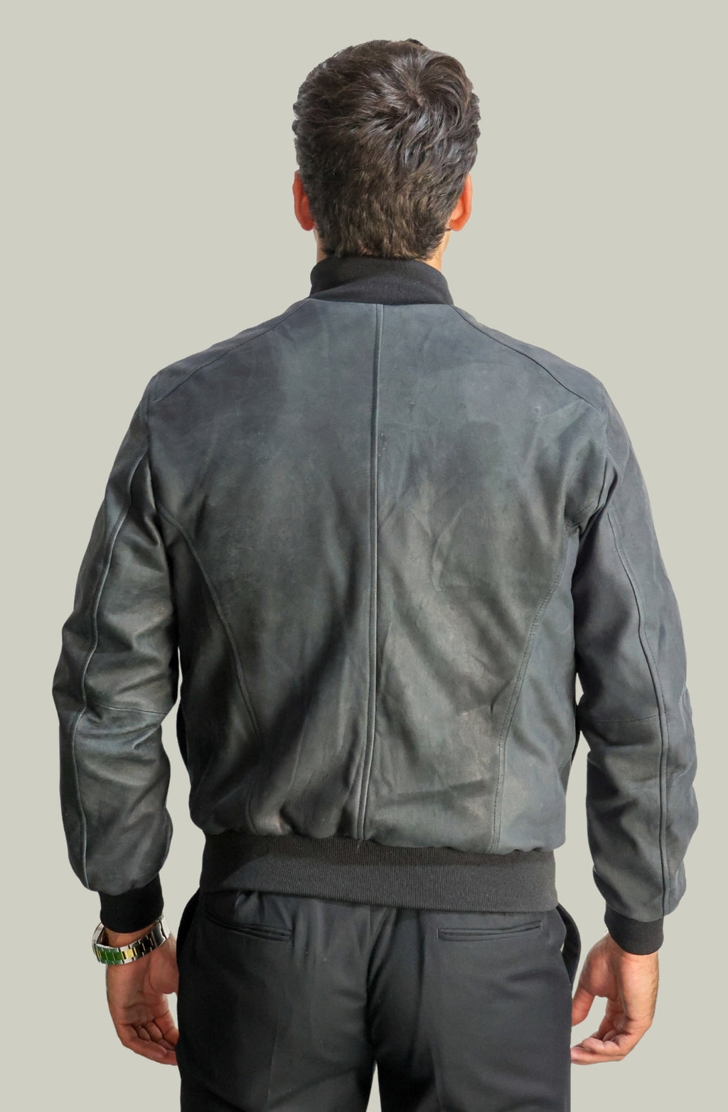 Giacca Bomber Bottoni in Vera Pelle Nero