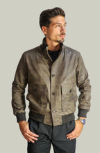 Giacca Bomber Bottoni in Vera Pelle Testa di Moro