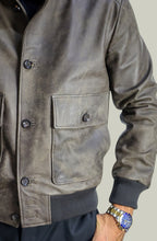 Giacca Bomber Bottoni in Vera Pelle Testa di Moro