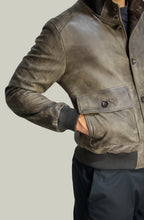 Giacca Bomber Bottoni in Vera Pelle Testa di Moro