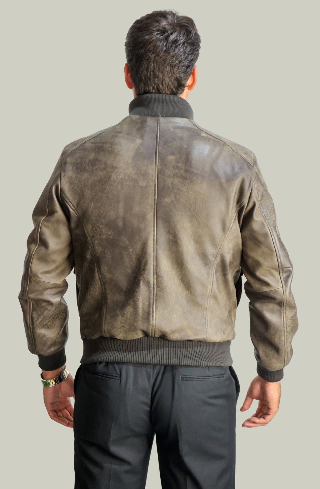 Giacca Bomber Bottoni in Vera Pelle Testa di Moro